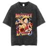One Piece Обезьяна D. Оверсайз футболка Luffy с винтажной стиркой, Унисекс, Уличная одежда для фанатов аниме, Повседневная футболка с коротким рукавом, 100% хлопок