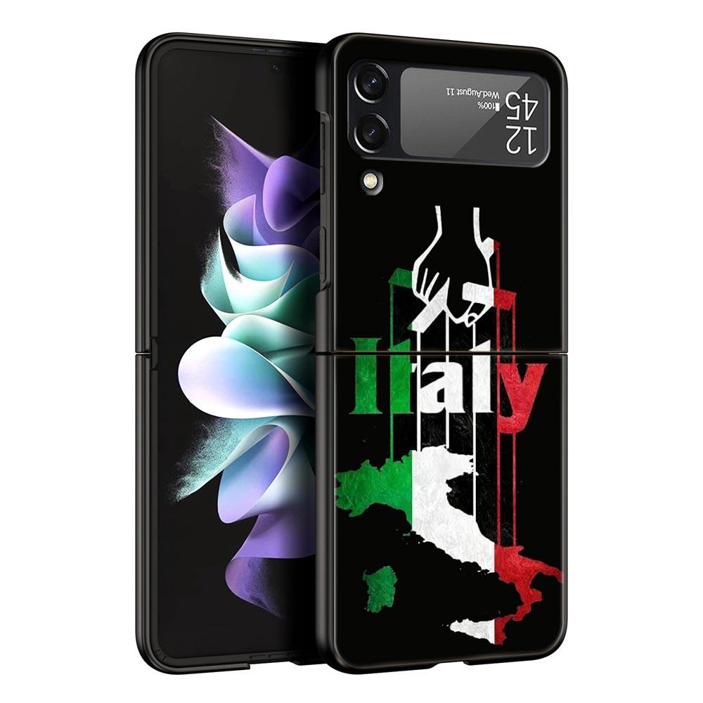 Чехол для телефона Samsung Galaxy Z Flip 3 4 5 6 7 Складной Черный Корпус Для Samsung Z Flip4 Flip5 ПК Жесткая Крышка Итальянский флаг