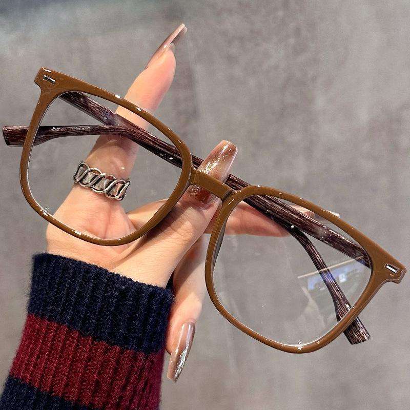 Деревянная текстура Большая оправа Тонкие простые очки Защита от синего света Можно подобрать с диоптриями Плоские очки Студенческие Ретро