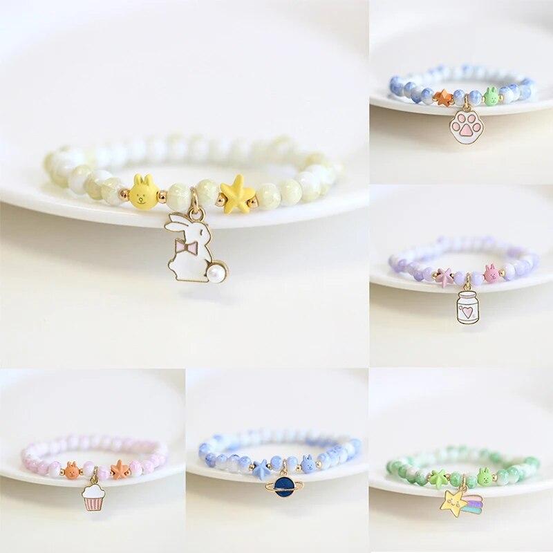 Жемчужный кролик в бутылке, эластичные браслеты из бисера, керамические бусины в виде животных, браслет для женщин, ювелирные изделия, подарки на день рождения