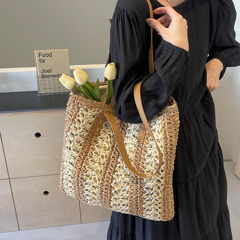 Соломенная сумка большой емкости, женская сумка для подмышек, полосатая сумка-тоут