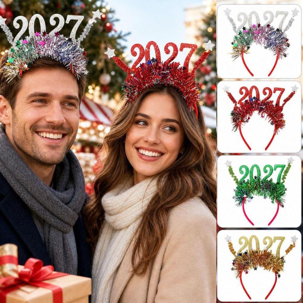 Sequin New Year Decorative Glasses Cute 2027 Number Hair Hoop Christmas Headpiece Countdown Photos