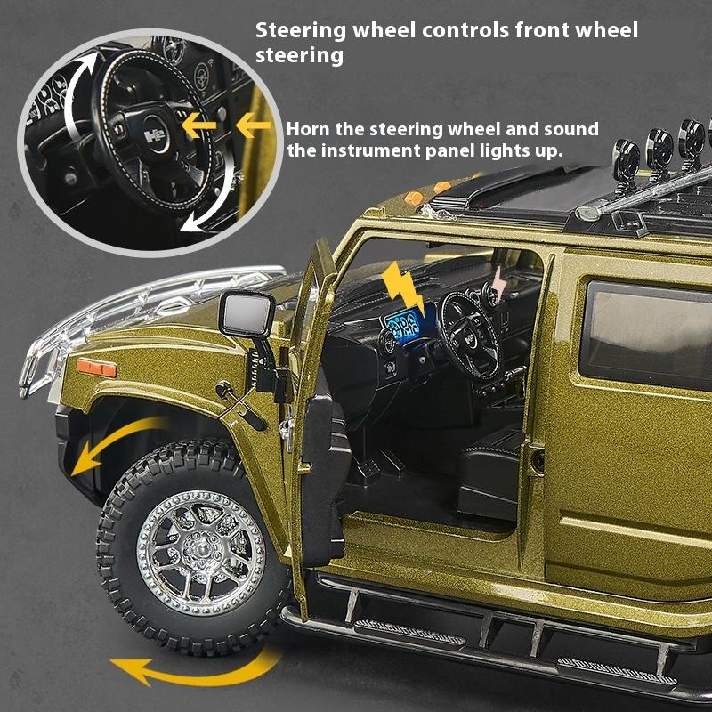 1/18 Scale Hummer H2 Alloy Off Road Car Diecast Metal Model Sound and Light Children Toy Collection of Hobby Decorative Fine Ornaments