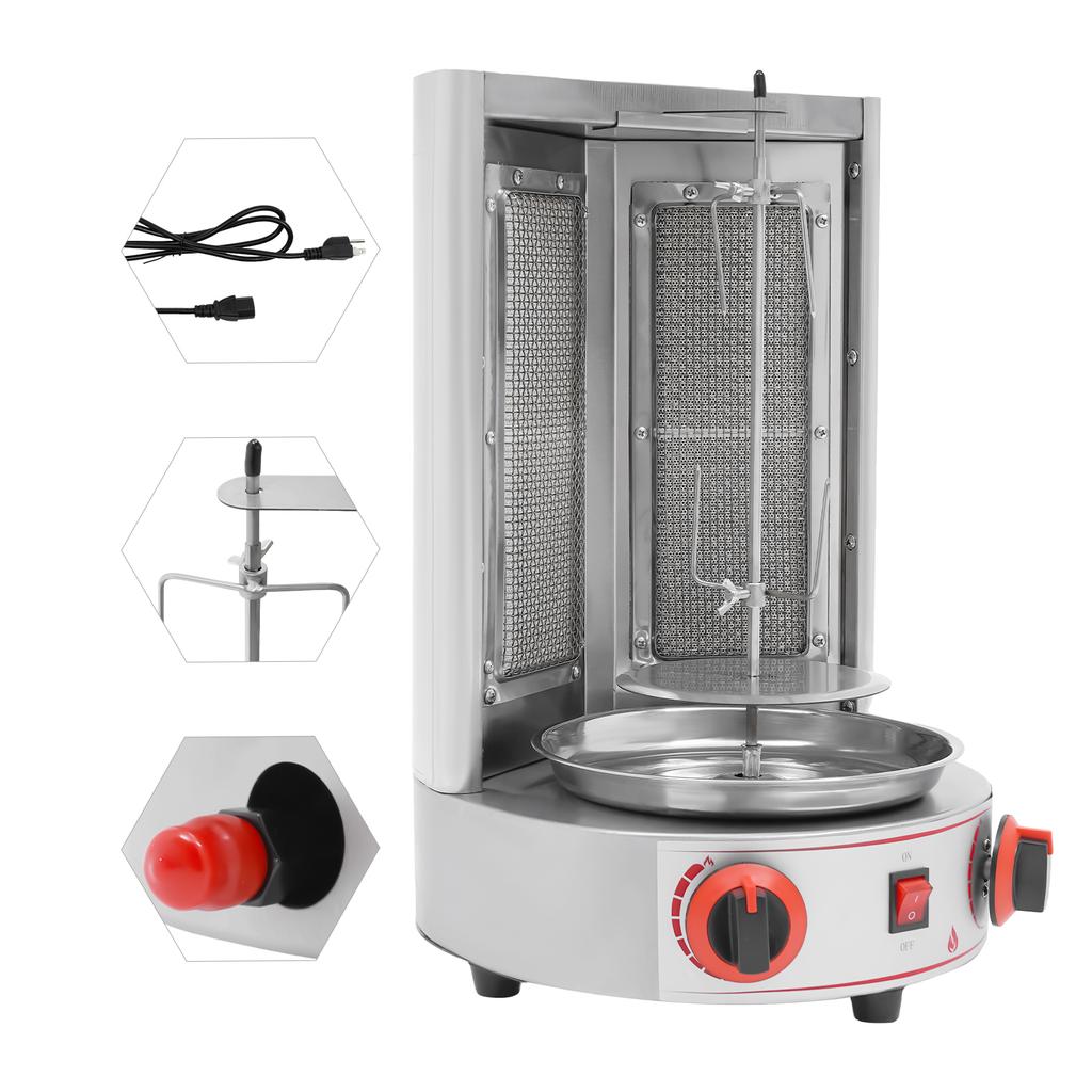 Вертикальный газовый гриль Коммерческая машина для шаурмы, Дёнер-кебаба, гироса Отверстия для отвода тепла для курицы, говядины, баранины