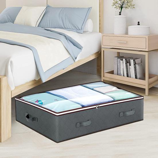 Foldable Underbed Storage Bag with Reinforced Handle Portable Large Capacity Clothes Quilt Bag Dustproof Organizer