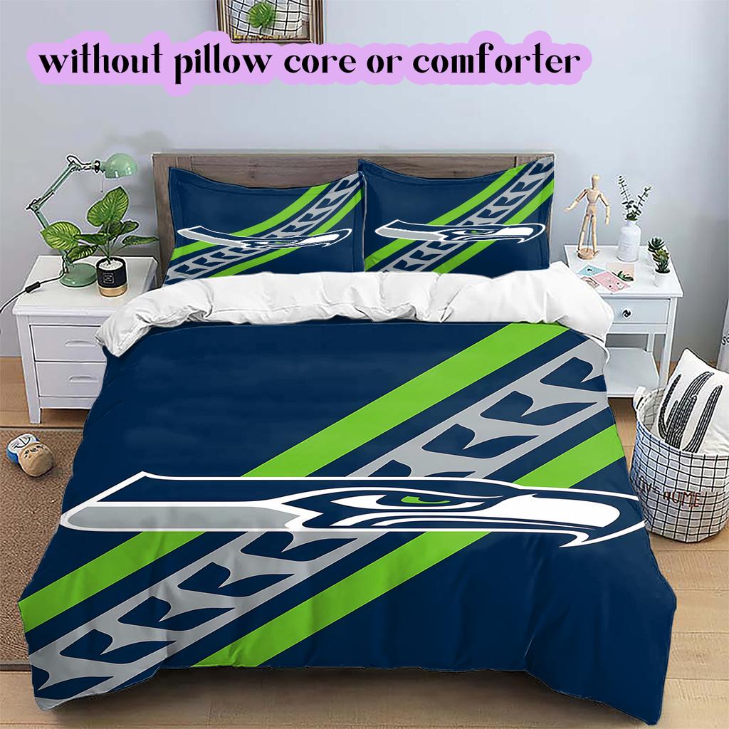 football Logo Pattern Bedding Quilt Set Quilt Cover Pillowcase Home Decoration Birthday Gift (1*duvet cover+ 2*pillowcase, without core)