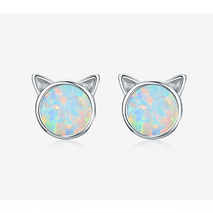 Серьги-гвоздики Meow Star Simple Cat для женщин из стерлингового серебра S925 с опалом, источник Sce538