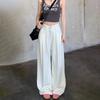 Women's Autumn White High Waisted Wide Leg Jeans with Design Sense Pleated Loose Slimming Drapey and Casual Floor-Length Trousers