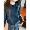 College Style Polo Neck Sweater Front Shoulder Long Sleeve Knitted Sweater Autumn Niche Fashionable Temperament Age-reducing Bottoming Top Women