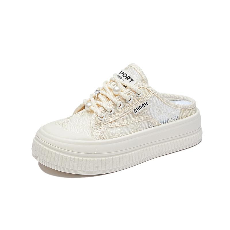 Summer White Shoes New Style of Female Students' Mesh Breathable Height-enhancing Half-plate Shoes Casual