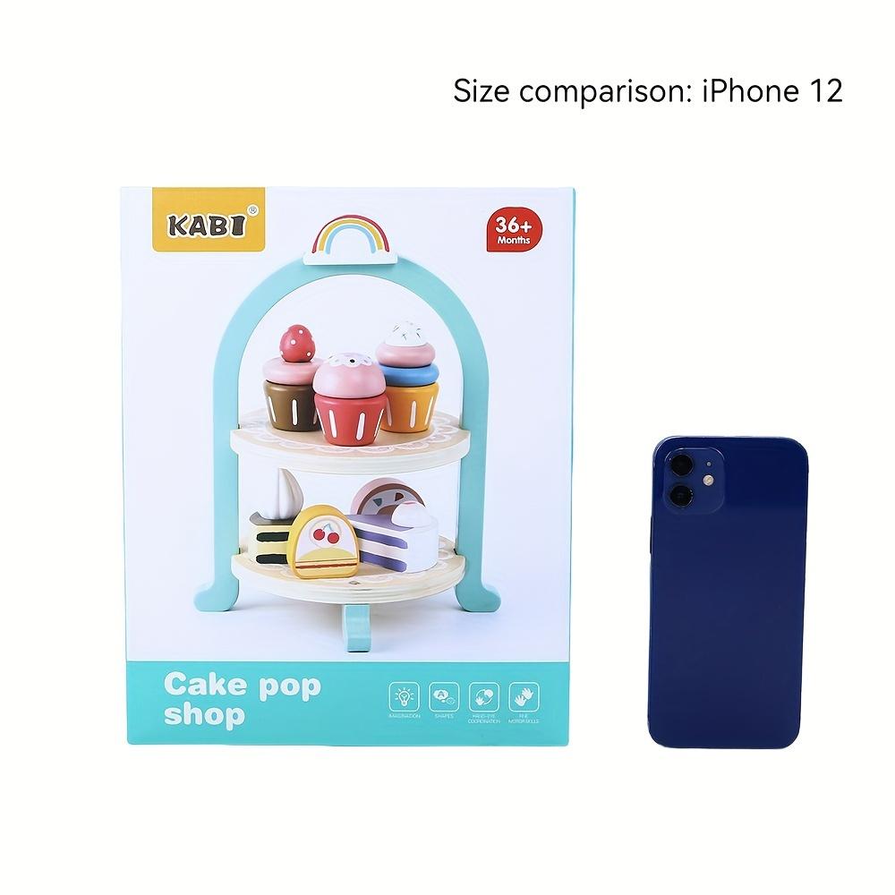 Wooden Cake Pop Shop Playset ,8 Piece Pretend Play Food Toy with Multi-Tiered Dessert Tower Educational Kitchen Roleplay Set for Kids 3+