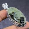 Natural Prehnite Gemstone Handmade 925 Steling Silver Jewelry Pendant 2.36" G9G91