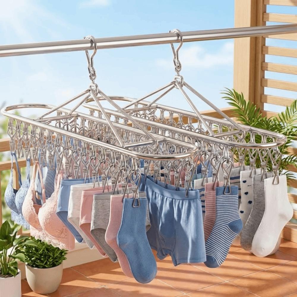 20/30 Clips Socks Drying Rack Stainless Steel Underwear Socks Holder Sock Laundry Airer  Balcony