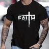 Men's Summer 100% Cotton Faith Print Loose Large Casual Round Neck Short Sleeve T-shirt