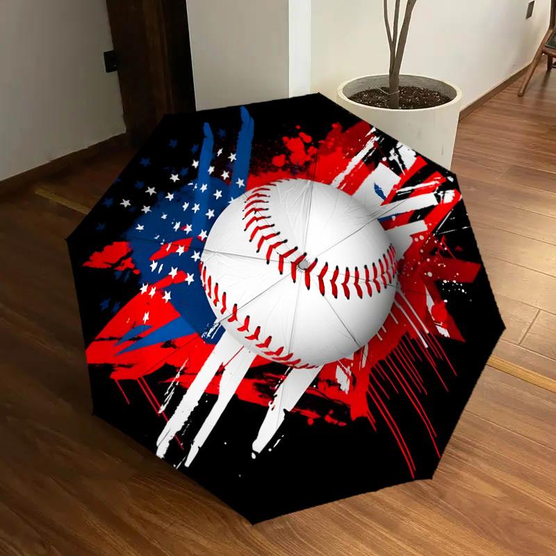 1pc American Baseball Artwork Umbrella with Plastic Handle,Suitable for All Seasons Home Travel Outdoor UmbrellaDD1607