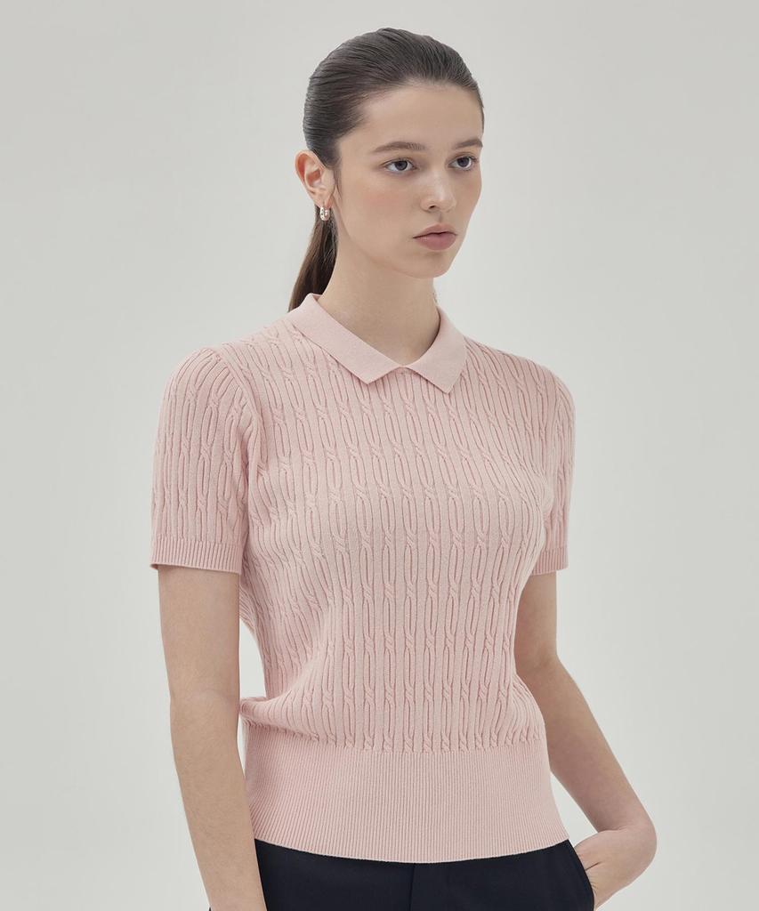 THEKNITCOMPANY Orea Cable Polo Shirt - Mellow Pink
