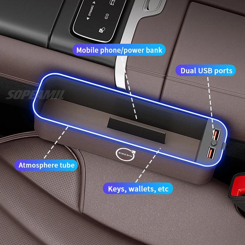 Volvo XC40 XC60 XC70 XC90 S40 S60 S80 S90 C30 V40 V50 V60 V70 V90 Car Seat Gap Slot Crevice Storage Box USB Charging Organizer