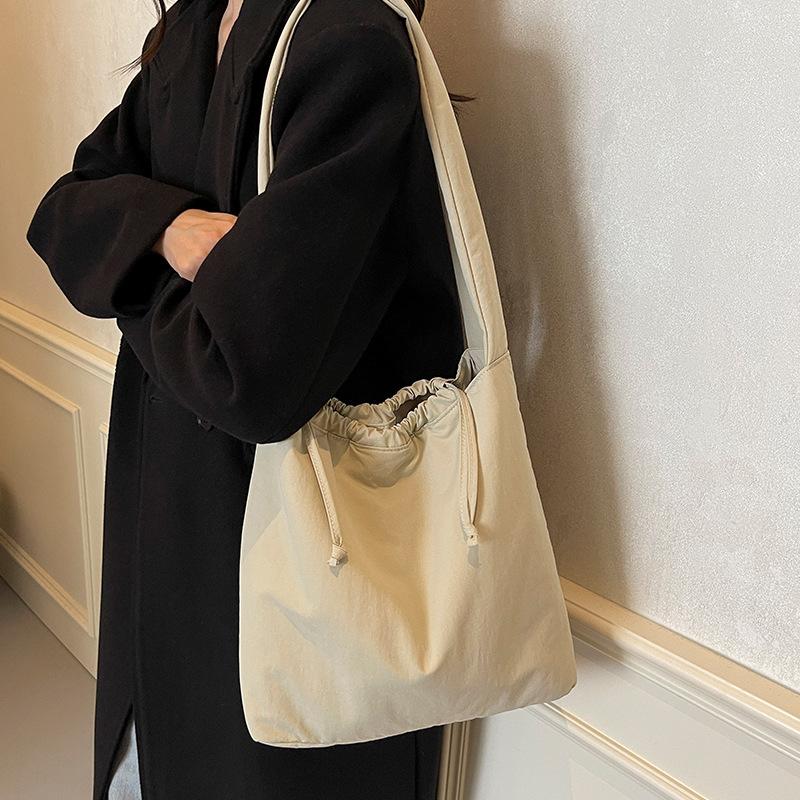 Large Capacity Tote Bag Women's Waterproof Nylon Bag Plus Cotton Soft Waxy Single Shoulder Bag Commuter Student Crossbody Bag