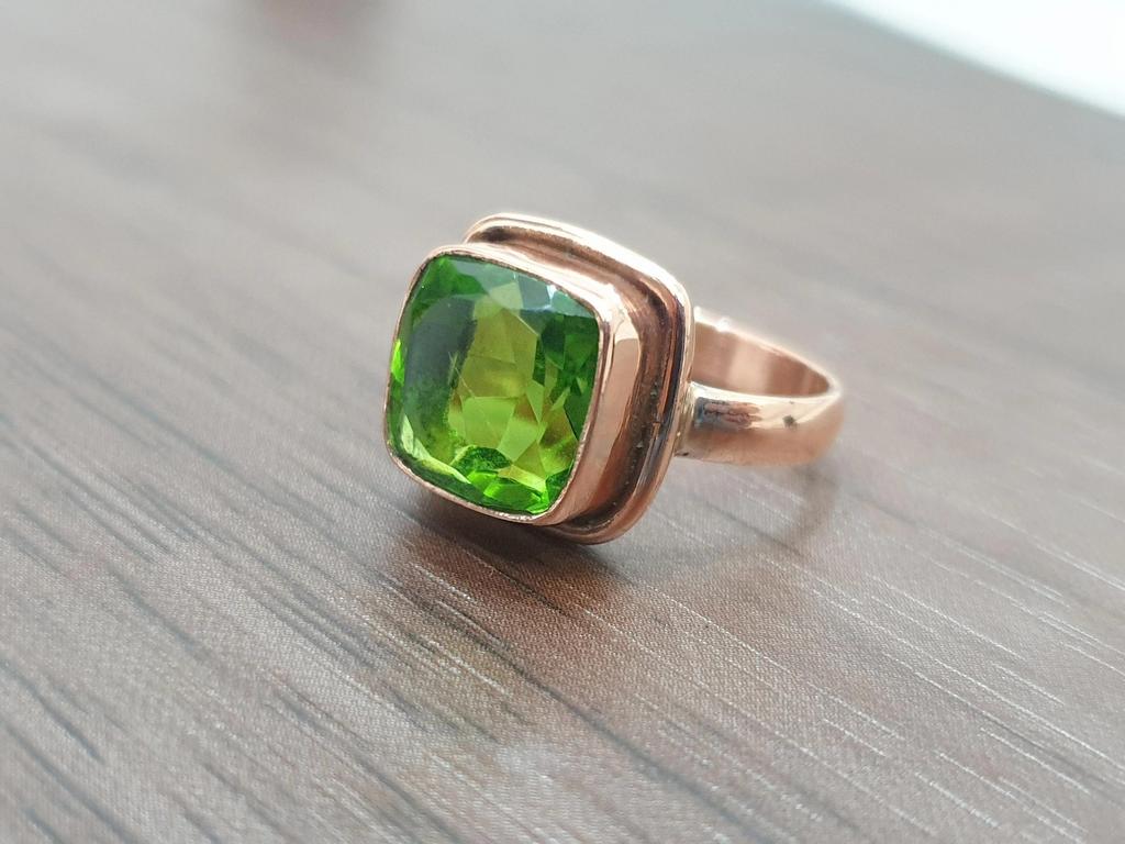 Green Peridot 925 Sterling Silver Rose Gold Fill Ring Jewelry, Handmade Gift Ring