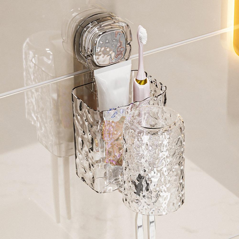 Wall Mounted Cup Storage Rack Suction Cup Install Toothpaste Shelf Rinsing Cup Holder  Bathroom