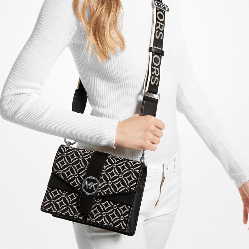 New MICHAEL KORS Greenwich Fabric Envelope Bag, Shoulder Bag, Crossbody Bag Small Women's Black & White 32F2SGRC5J-064