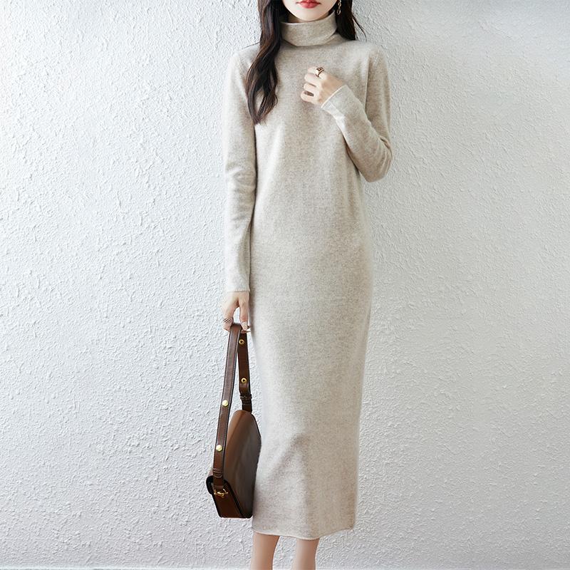 Women Sweater Dress 100% Wool MODERN NEW SAGA Turtleneck Knit Long Pullover Winter Jumpers Wool Long Dress Female