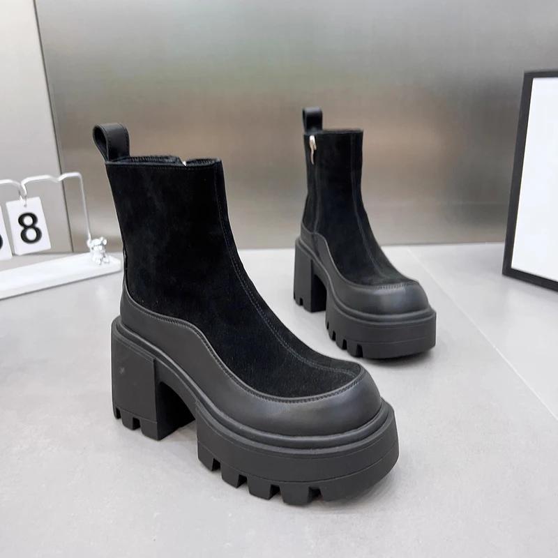 Дизайнерские винтажные зимние женские ботильоны на платформе с высоким каблуком, модные короткие ботильоны с застежкой-молнией, дизайнерские ботинки Botas De Mujer
