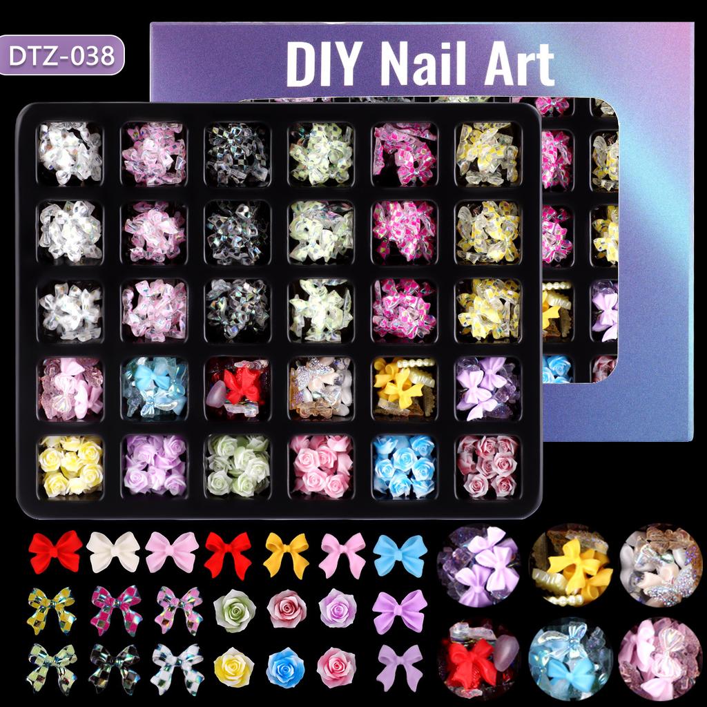 30 Grid Resin Bow Japanese Nail Jewelry Black And White Streamer Bow Three-Dimensional Simple Patch