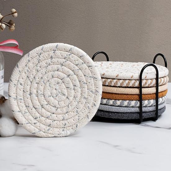 8Pcs Placemats for Hot Dishes Heat Resistant Hot Pads for Kitchen Large Coasters for Hot Pots And Pans Water Absorbent Pot Holders with Storage Rack