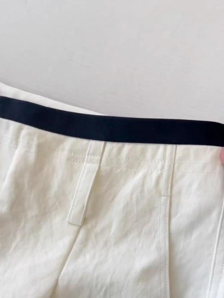 CHAO-Level Casual Wide-Leg Pants for Women: Minimalist Style with Contrasting Waistband and Curved Leg Design