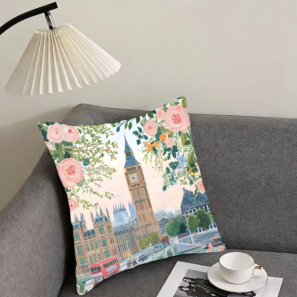 London Fashion Cushion Cover Pillowcase Ultra Soft Skin Friendly Fabric Cloud Like Comfort Concealed Zipper