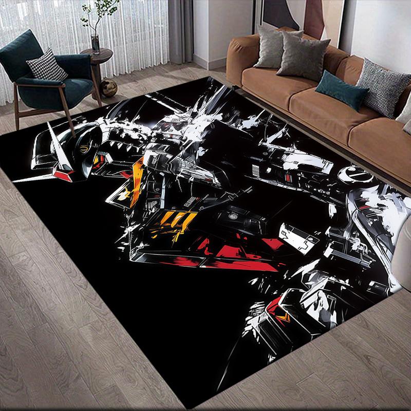 Black & White Gundam Anti-Slip Floor Mat, Rectangular Carpet for Bedroom, Living Room, Sofa Area & Game Room, Home Decor
