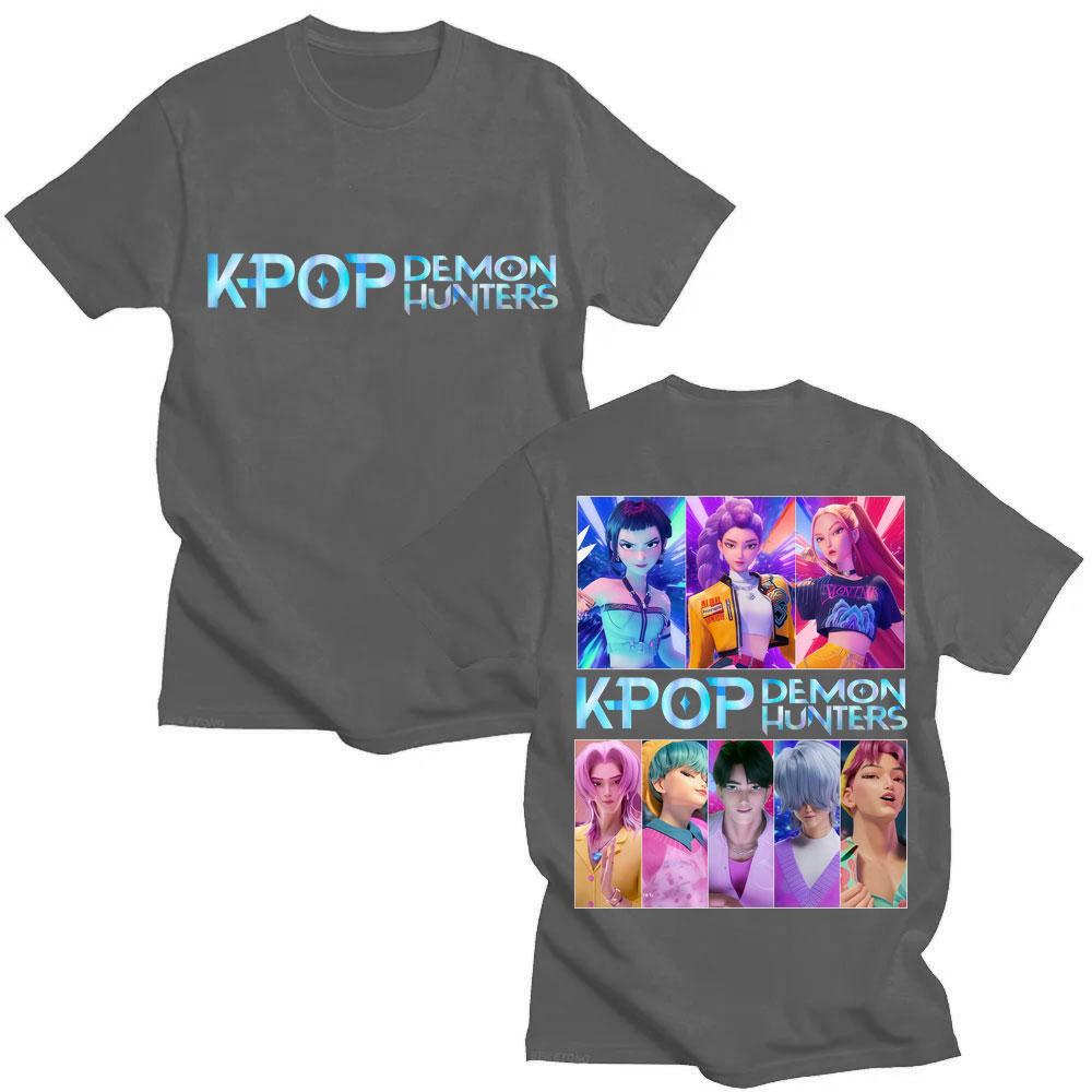 KPop Охотники на демонов Huntrix Saja Boys Графические футболки Мужские Женские Мода Манга С коротким рукавом Большого размера 100% Хлопок Повседневные футболки