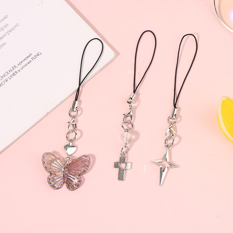 Подвеска-бабочка со звездой и крестом, ремешок для телефона для девочек, минималистичный декор для сотового телефона Y2K