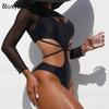 Sexy Cut Out Wrap Around With Long Sleeve Women Swimwear One Piece Swimsuit Female High Cut Bather Bathing Suit Swim Lady