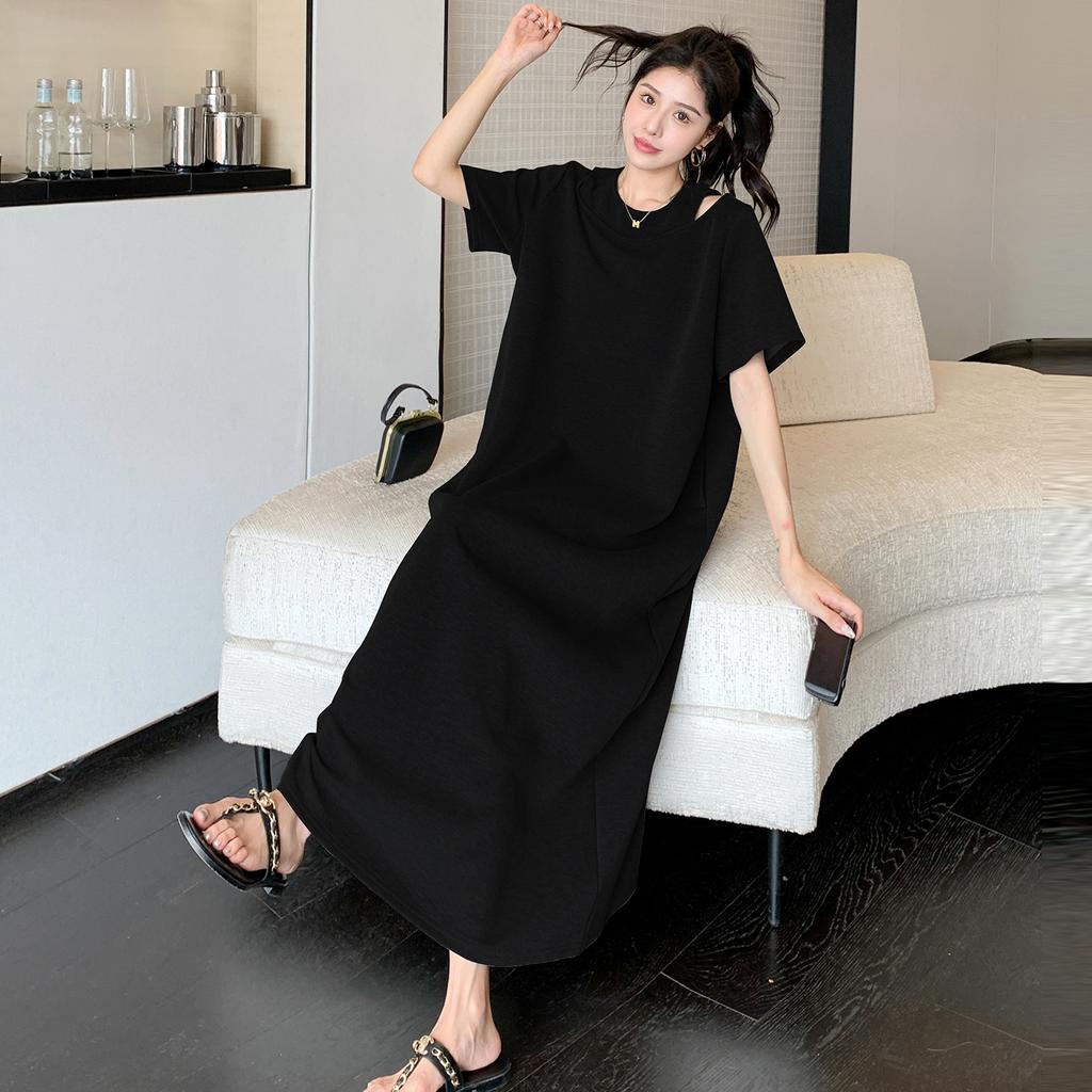 MODIQUE Лето Плюс Размер Женщины Свободные Универсальные Макет Из Двух Частей Минималистское Длинное Платье Женские Повседневные Оверсайз Сплошные Цвета С Короткими Рукавами О-Образным Вырезом Платья