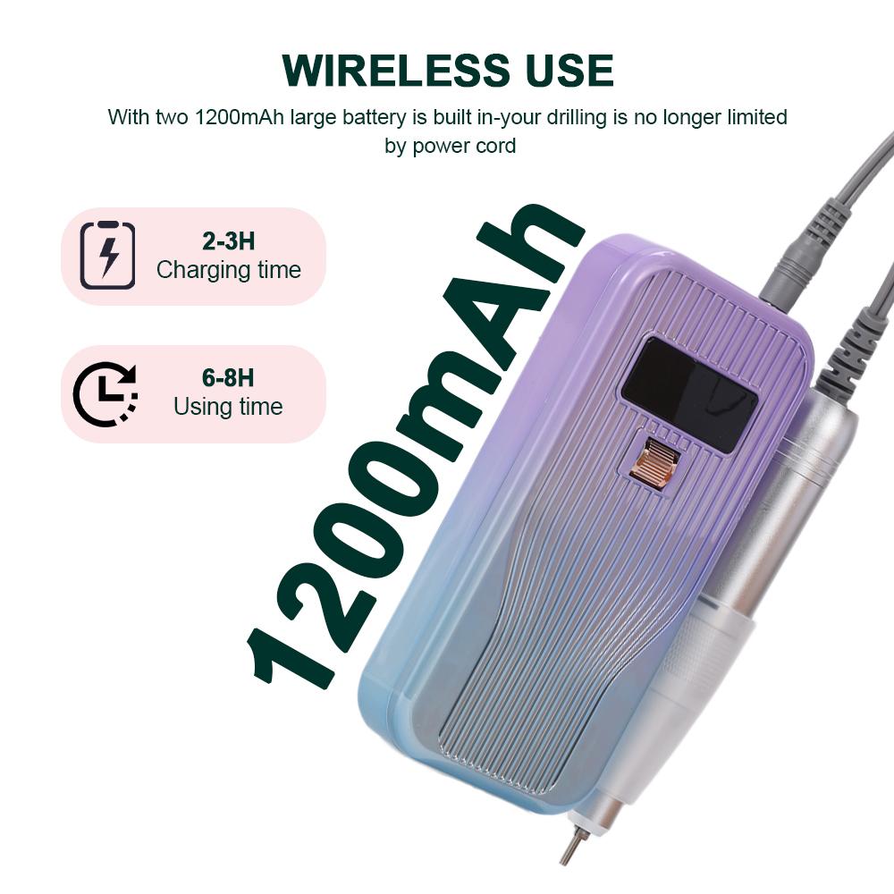 Беспроводная машинка для маникюра и педикюра 45000 об/мин, аккумулятор 2400 мАч, фрезер-шлифовальник, набор для нейл-арта, полировщик и резак для ногтей