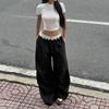 Women's Casual Lace Clash Waist Head Loose Street Spice Straight Wide Leg Drag Pants