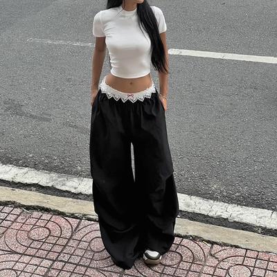 Женские повседневные кружевные брюки Clash Waist Head Loose Street Spice Straight Wide Leg Drag
