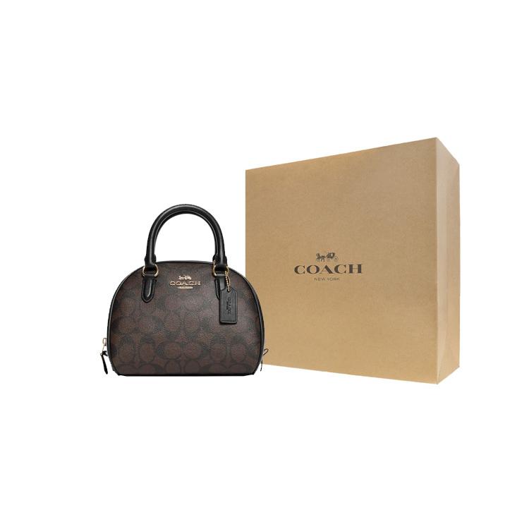 New COACH Sydney Coated Canvas With Leather Dome Bag Handbag Shoulder Bag Crossbody Bag Small Size Women's Black Brown CA591-IMAA8