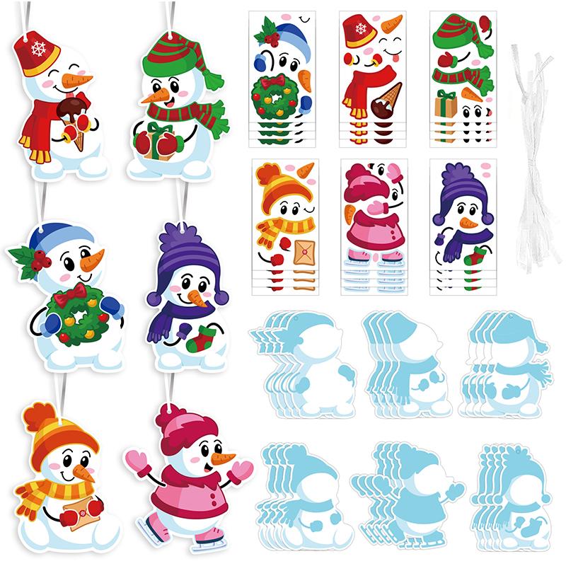 24 Sets Christmas Snowman Craft Kits - Winter Diy Ornaments Decorations Art Sets - Make Your Own Snowman Stickers Arts And Craft