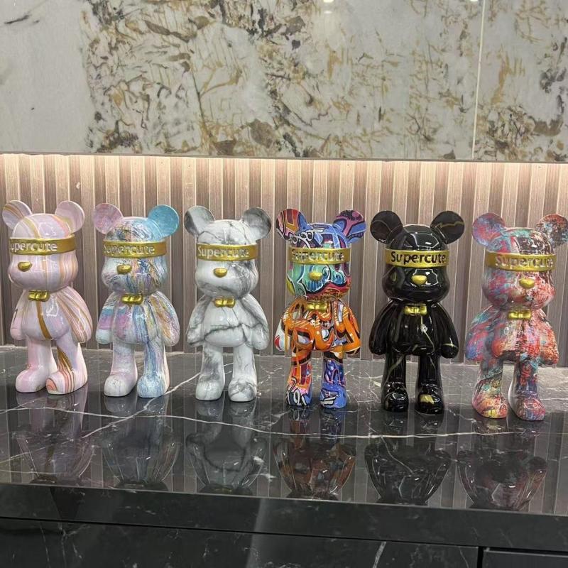 Смола Красочная Статуэтка Медведя Граффити Урбан Стрит-Арт Декор Красочная Фигурка с Аэрозольной Краской Крутой Декор для Полки для Украшения Комнаты