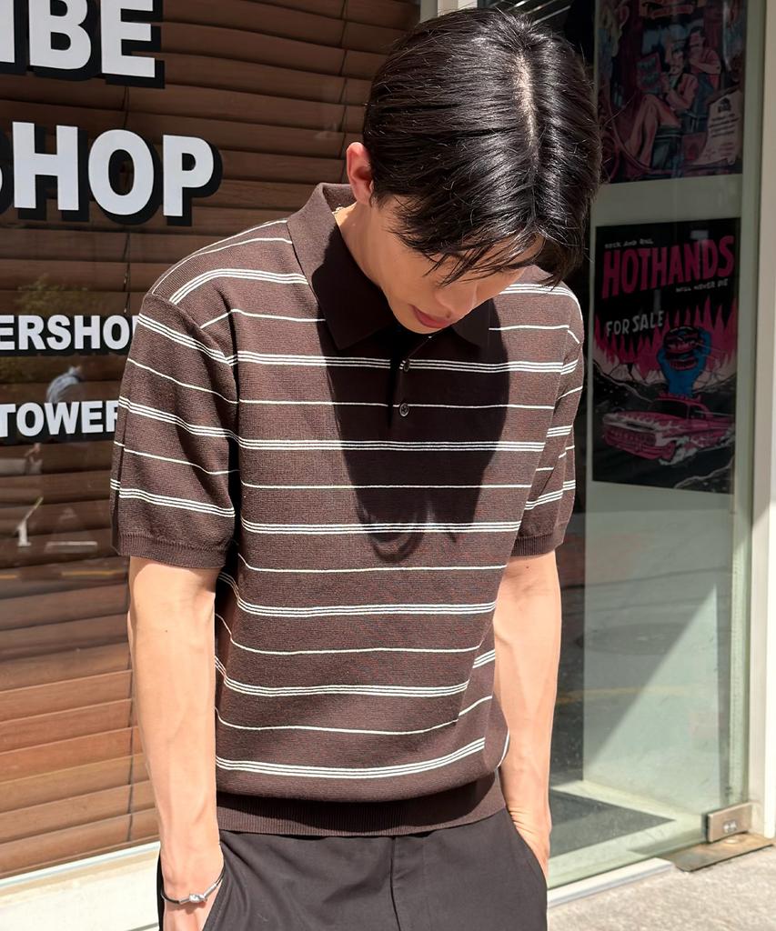 MINDBRIDGE [On] Washable Multi-Stripe Collared Short Sleeve Knit - 4 Colors