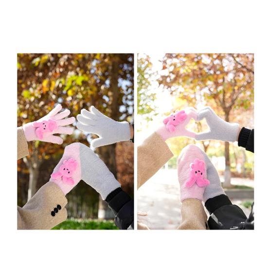 1 комплект теплых вязаных плюшевых парных перчаток, толстые мультяшные животные, декор для экрана, символическое единство, рука об руку с любимыми, варежки-сердечки