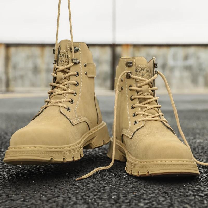 Новый мотоциклетный и ботильоны Мужская высокая модная обувь Водонепроницаемые ботинки Мужская кожаная обувь Мужские повседневные ботинки Bota Masculina