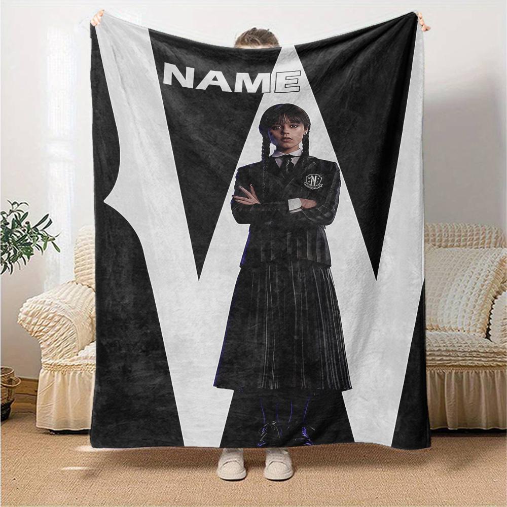 Custom Name Wednesday Theme Printed Blanket - Perfect for Couch, Bed, Travel & Outdoor Use | Machine Washable, Cozy & Durable.
