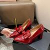 2025 Autumn New Xiaoxiangfeng Thick-heeled Single Shoes Korean Version Bow Shallow Mouth Fashion Temperament Women's High Heels Women's Shoes