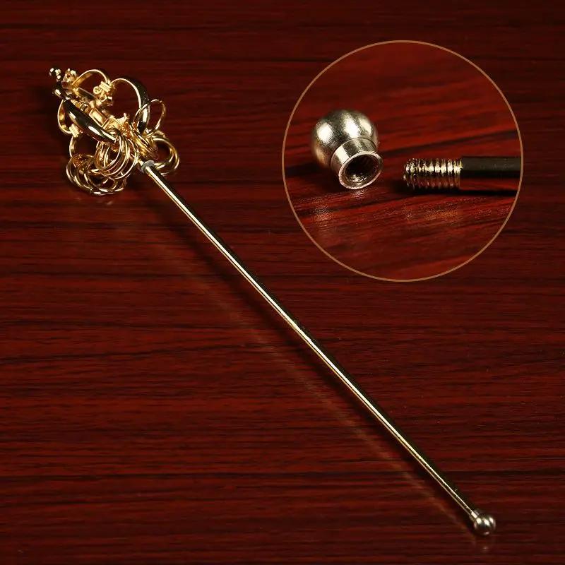 Buddhist Monk 's Stick Metal Magic Tool The Tin Staff of Ksitigarbha Bodhisattva Prop Buddha Statue Holding Artifact Copper