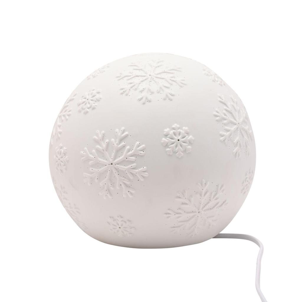 White Porcelain Ball Lamp with Snowflake Design