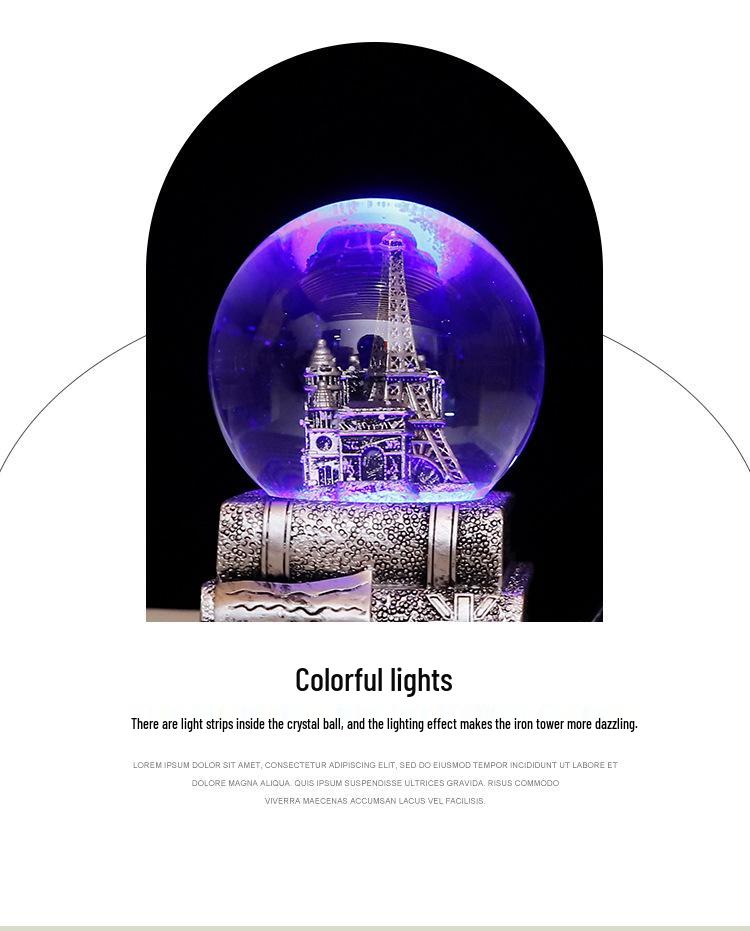 Креативный светящийся шар со снегом Эйфелева башня Музыкальная шкатулка - Ретро Декор для рабочего стола